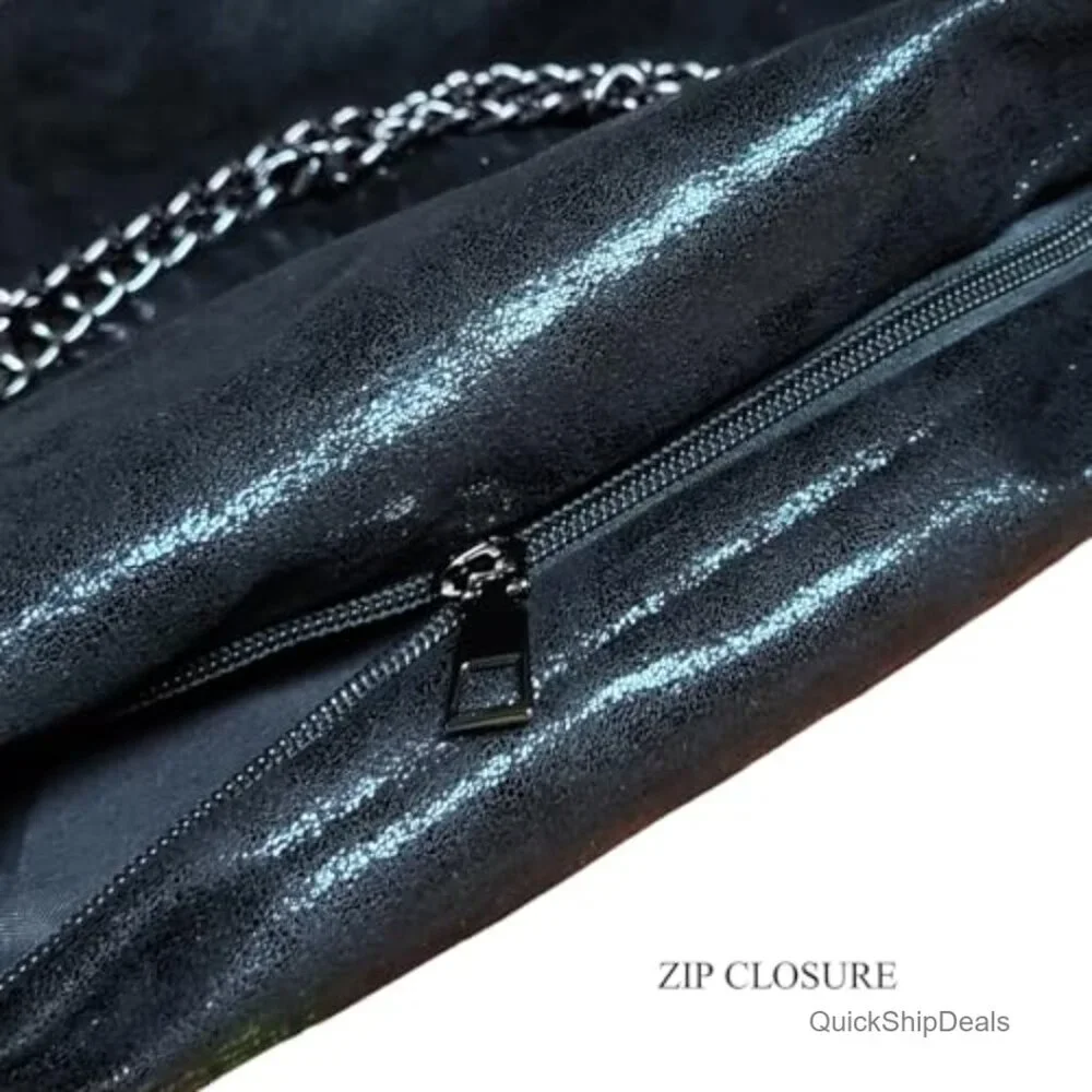 Oversized Chain Hobo Bag with Studs Faux Leather Shoulder Tote